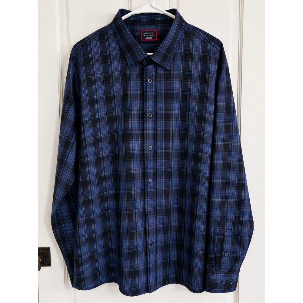 UNTUCKit Bacaro Plaid Button Down Shirt Mens XXXL Blue Black Regular Fit